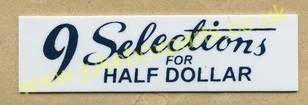 Seeburg V, VL & KD Drum Pricing Card Half Dollar Selections (JP506)