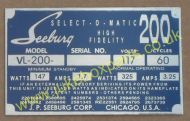Seeburg VL200 Aluminium Identification Plate (JP571)