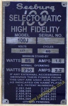 Seeburg 100J Aluminium Identification Plate (JP580)