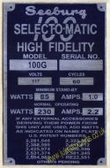 Seeburg 100G Aluminium Identification Plate (JP581)