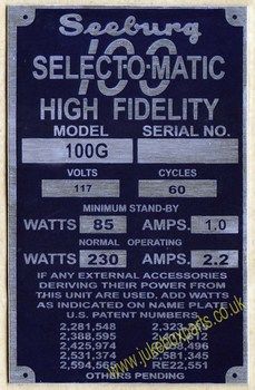 Seeburg 100G Aluminium Identification Plate (JP581)