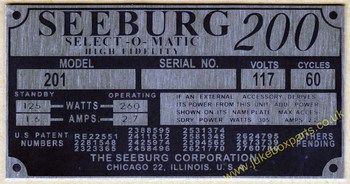 Seeburg 201 Aluminium Identification Plate (JP584)