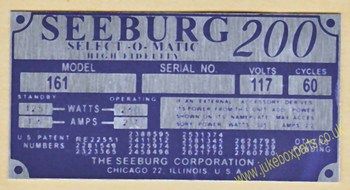 Seeburg 161 Aluminium Identification Plate (JP585)