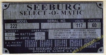 Seeburg 222 Aluminium Identification Plate (JP586)