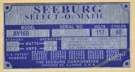 Seeburg AY160 Aluminium Identification Plate (JP588)