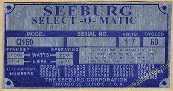 Seeburg Q160 Aluminium Identification Plate (JP589)