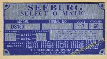 Seeburg DS160 Aluminium Identification Plate (JP590)