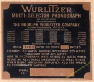 Wurlitzer 1700 Copper Identification Plate (JP597)