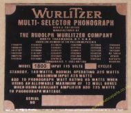 Wurlitzer 1800 Copper Identification Plate (JP598)