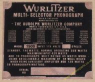 Wurlitzer 1900 Copper Identification Plate (JP599)