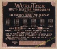 Wurlitzer 2000 Copper Identification Plate (JP600)