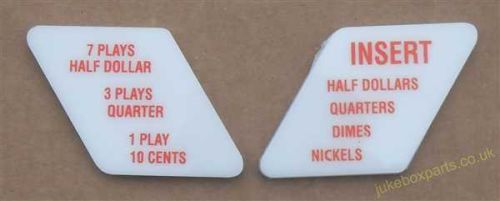 Wurlitzer 2400-2500 Series Coin Insert / Price of Play Instruction Plastics (JP684)