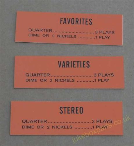 Rock-Ola Tempo 2 Classification Cards x 3 (RO52A)