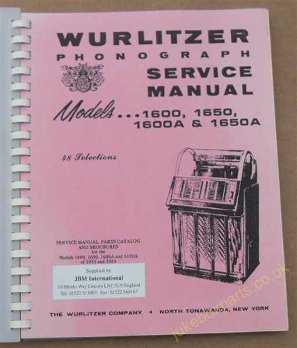 Wurlitzer 1600, 1650, 1600A & 1650A Service & Parts Manual(USM05)