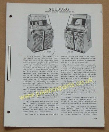 Seeburg Select-O-Matic Models 220 & 222 Information (USM226)