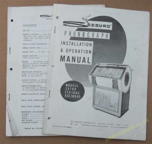 Seeburg SX100, ESX100-5, ESX100-H5 Service Manual, Installation & Operation Manual (USM257)