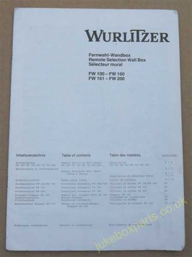 Wurlitzer Remote Selection Wall Box FW100-FW160 FW161-FW200 Service Manual  (USM283)