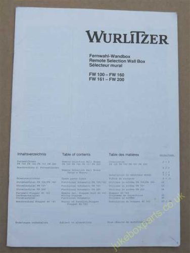 Wurlitzer Remote Selection Wall Box FW100-FW160 FW161-FW200 Service Manual  (USM285)