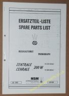 NSM Spare Parts List for Centrale 200W (USM292)