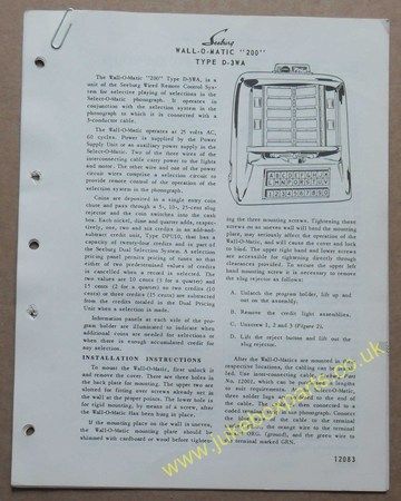 Seeburg Wall-O-Matic 200 Type D-3WA Information (USM324)