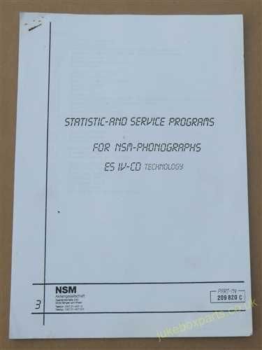 NSM Statistic and Service Programs for NSM Phonographs ES1V-CD (USM330)