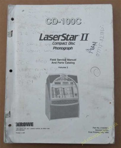 Rowe-Ami CD-100C LaserStar II Field Service Manual & Parts Catalogue Volume 2 (USM73)