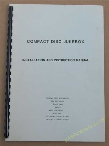 DDA Laser 1 Compact Disc Jukebox Installation & Instruction Manual (USM90)