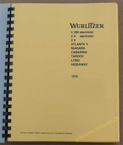 Wurlitzer X200, X9, Atlanta 4, Niagara 3, Cabarina, Tarock, Lyric Manual 1979