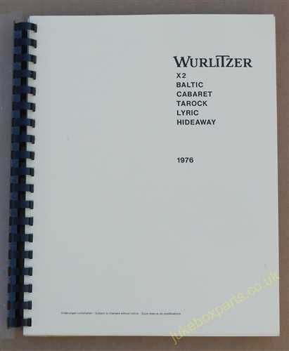 Wurlitzer 1976 Manual Models X2, Baltic, Cabaret, Tarock, Lyric