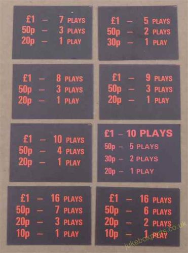 Wurlitzer OMT Selection of Pricing Cards (WP13)