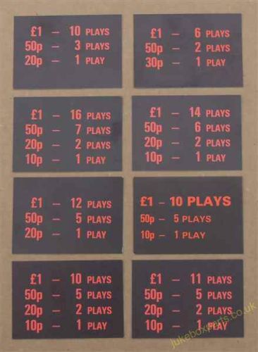 Wurlitzer OMT Selection of Pricing Cards (WP30)