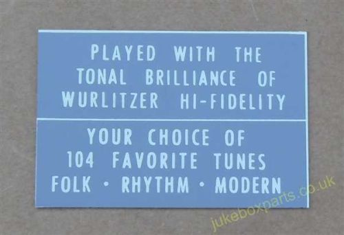 Wurlitzer Display Card Grey (WP71E)